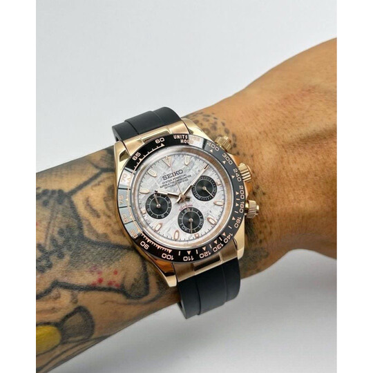 Custom Seiko Mod • Rose gold "meteorite" Daytona • 39.5mm